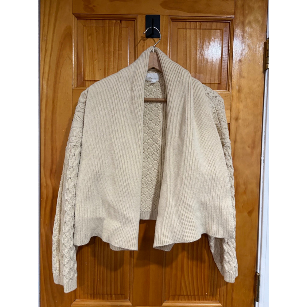 Anthropologie Cream Chunky Cable Knit Scarf Cardigan One Size Cozy